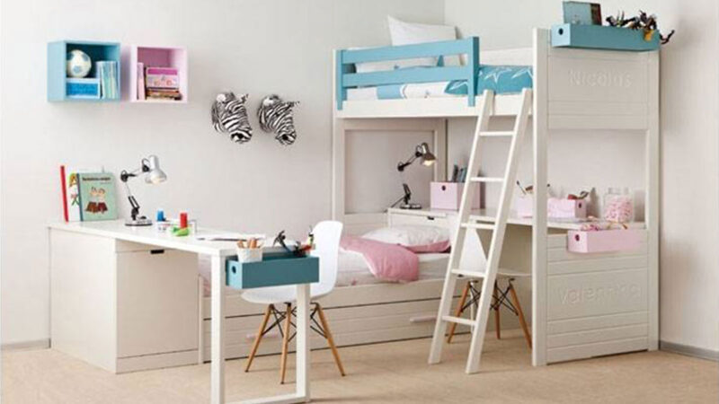 habitación infantil con litera loft, cama nido en ángulo y zonas de estudio Asoral, muebles juveniles de alta calidad y diseño versátil