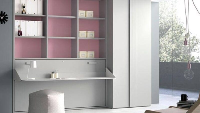 Mueble escritorio con cama. La mesa se oculta debajo de la cama sin tener que quitar lo que hay encima.
