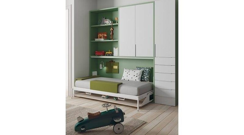 Cama abatible horizontal individual con mesa y armario. - Imagen 4