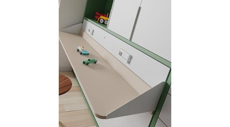 Cama abatible horizontal individual con mesa y armario. - Imagen 5