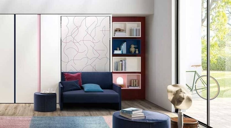 Cama abatible con sistema basculante y banco frontal