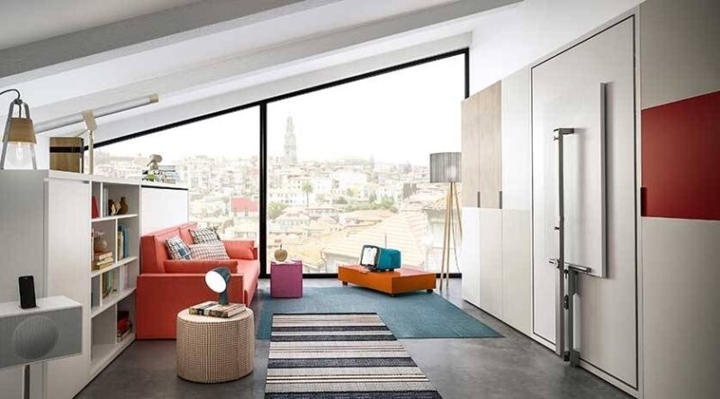 Mueble cama abatible de apertura vertical con escritorio