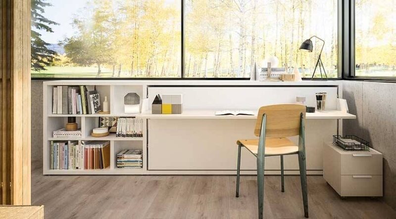 Cama escritorio moderna, de líneas rectas minimalistas.