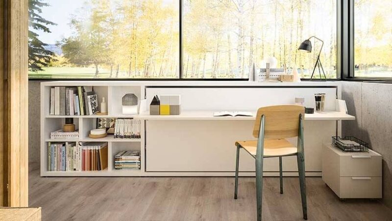 Cama escritorio moderna, de líneas rectas minimalistas.