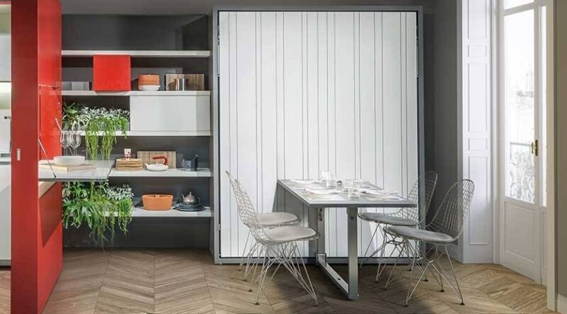 Cama abatible con mesa de comedor plegable