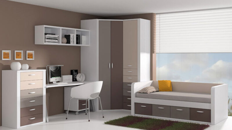 Cama nido con frisos en tres lados y cuatro cajones inferiores en chapa sintética blanca con detalles marrón piedra, práctica y decorativa para habitación juvenil