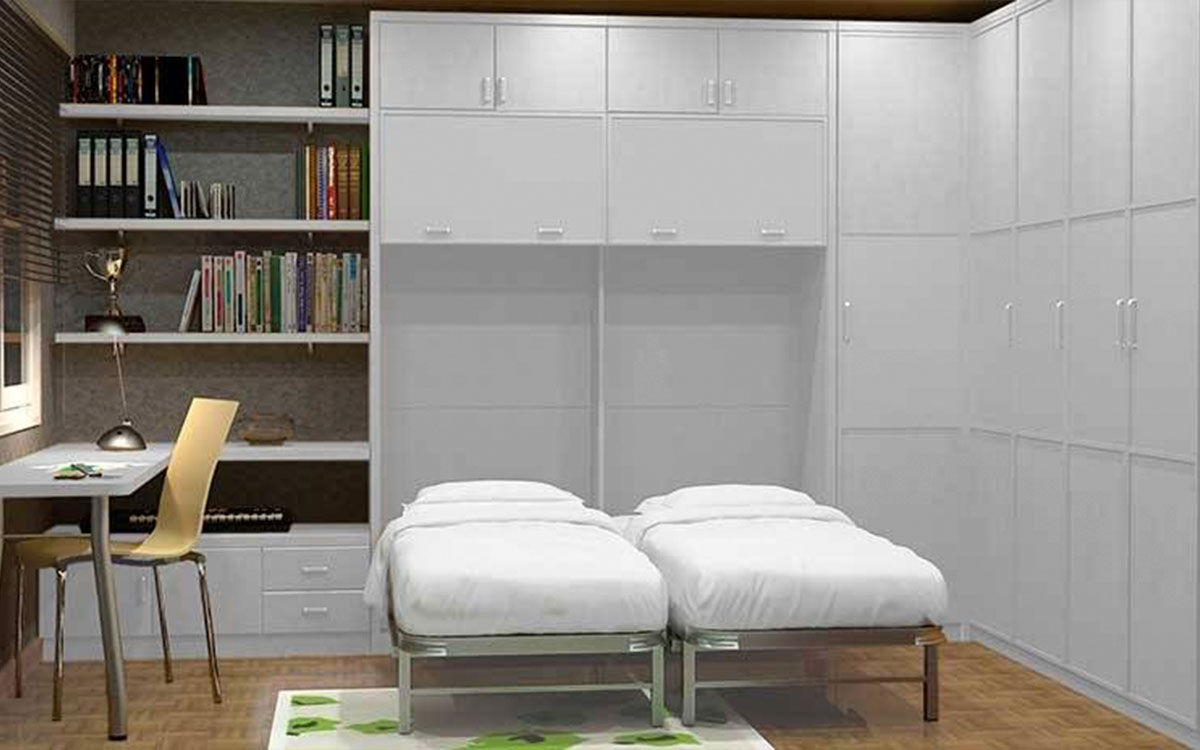 Camas gemelas abatibles independientes y compactas.