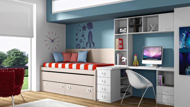 Habitación infantil con cama nido, somier extraíble y cajones inferiores