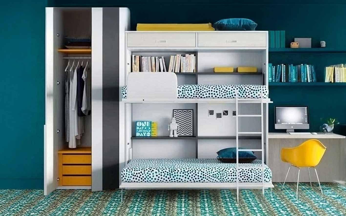 Litera abatible con altillo y paneles Mondrian.