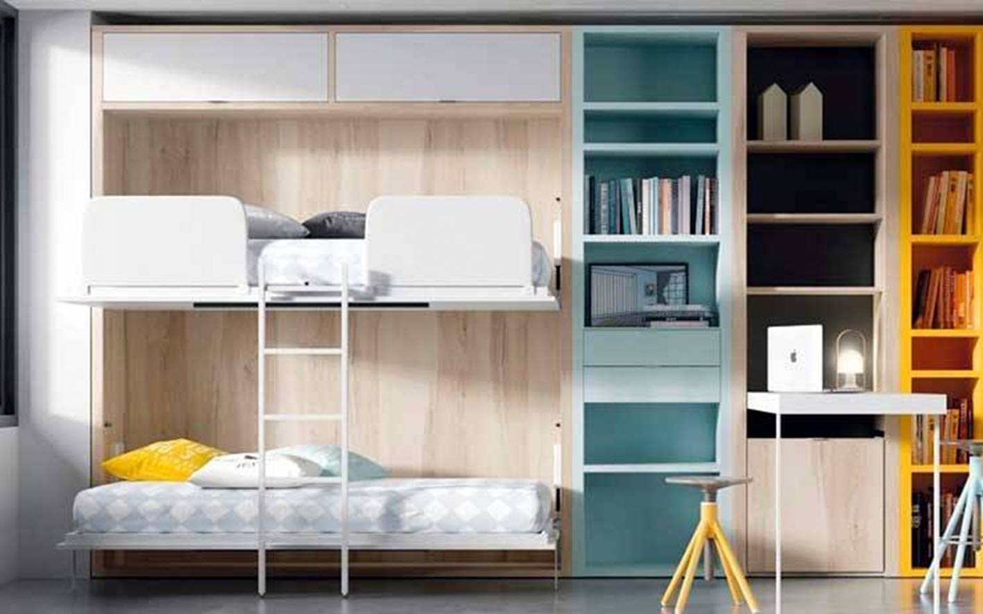 Litera abatible horizontal con altillo funcional y diseño compacto.