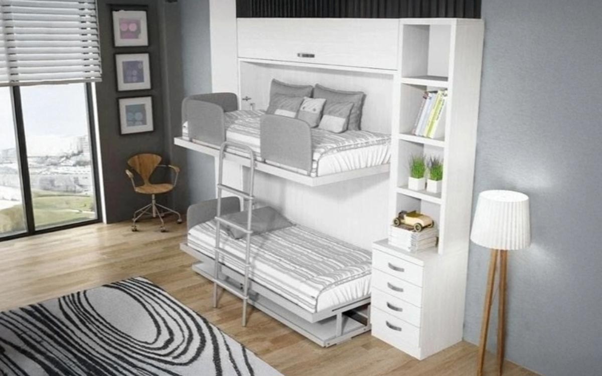 Litera abatible horizontal con mesa frontal de estudio integrada.