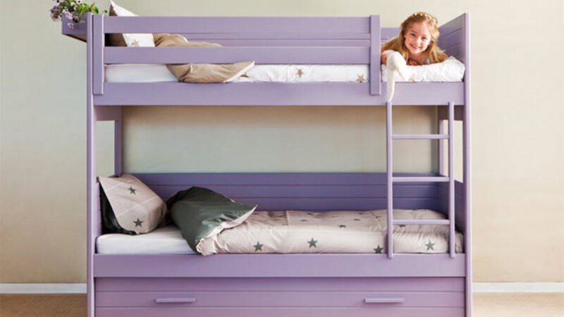 litera juvenil Asoral con cama nido para habitaciones pequeñas, acabado texturado resistente, muebles infantiles duraderos y funcionales