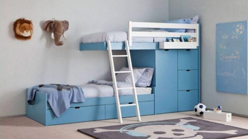 litera tren con cama nido y almacenamiento en madera de haya