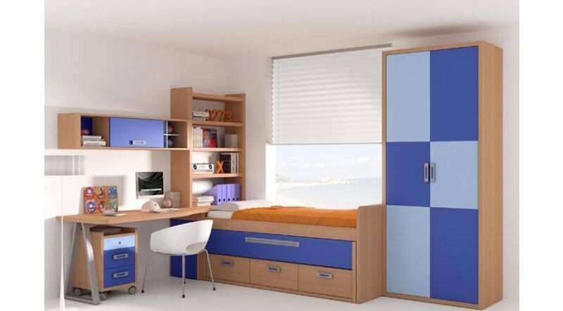 Dormitorio con cama nido, somier extraíble y cajones