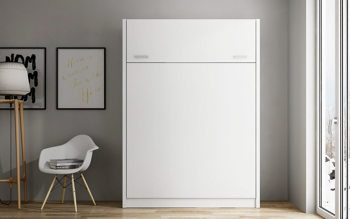 Mueble cama abatible de matrimonio para espacios reducidos.