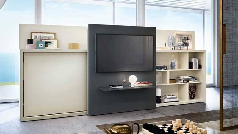 mueble cama abatible horizontal ideal salones. Estilo actual.