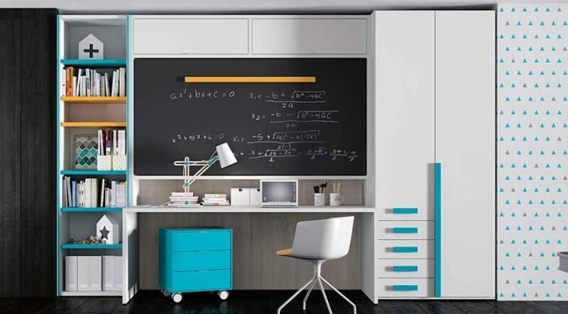 Cama abatible horizontal elevada con escritorio debajo