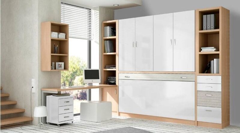 Mueble cama individual con armario encima