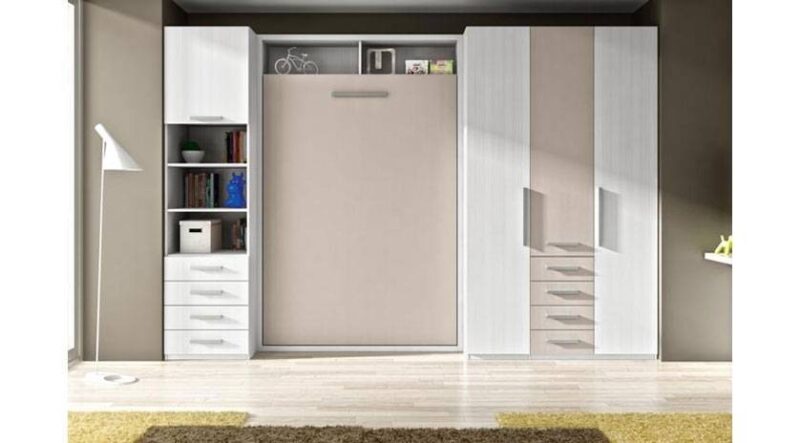 Mueble con cama oculta abatible vertical.