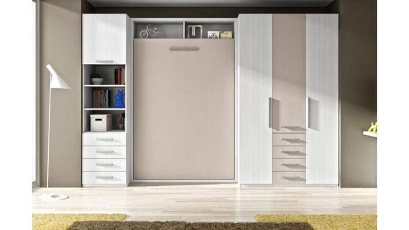 Mueble con cama oculta abatible vertical.