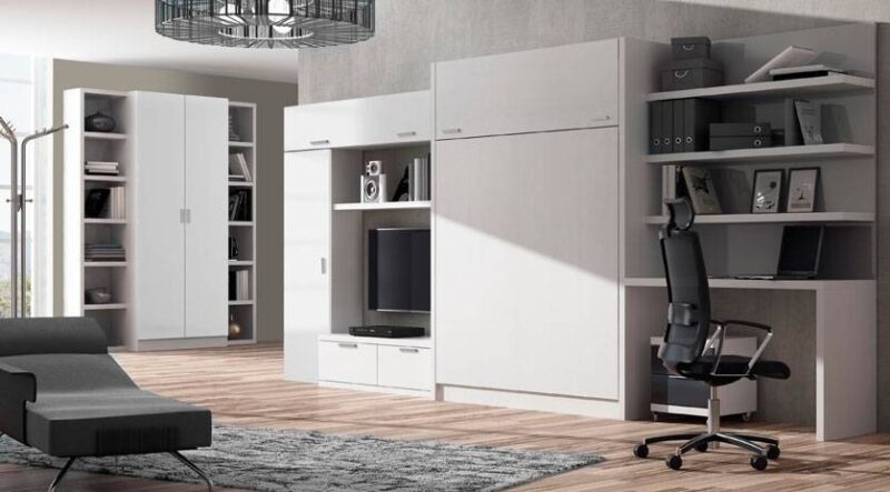 Mueble cama abatible en vertical. Cama de matrimonio para salones