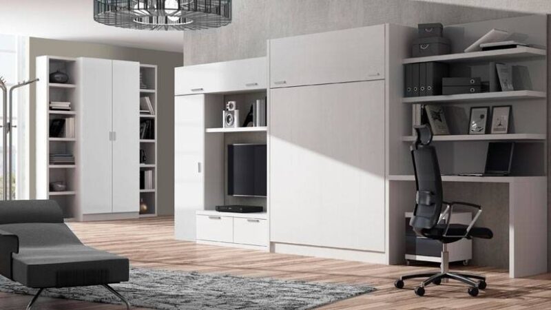 Mueble cama abatible en vertical. Cama de matrimonio para salones