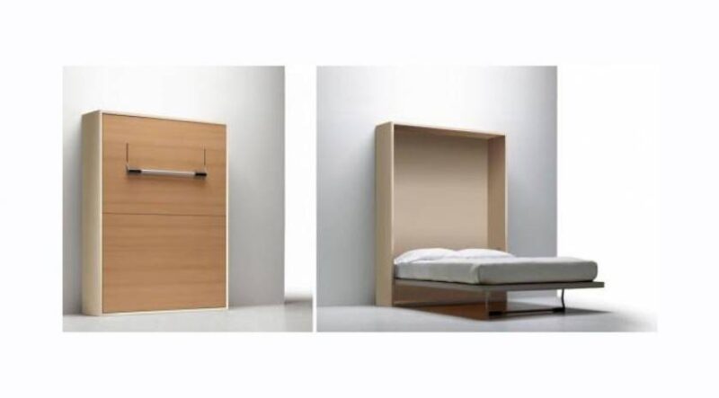 Mueble cama de matrimonio de líneas depuradas.