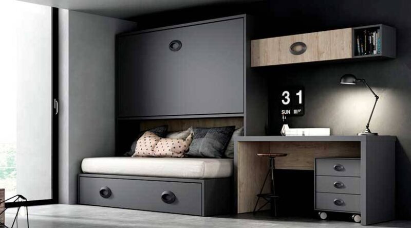 Mueble cama con sofá y otra cama arriba