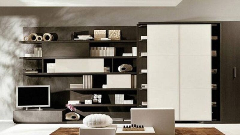 mueble cama para comedor, estantería que oculta una cama doble Clei.