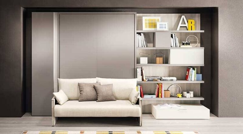 Mueble cama abatible, con sofá al frente