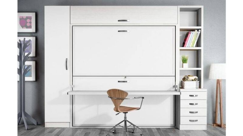 Escritorio convertible en litera. Mueble minimalista y ligero.