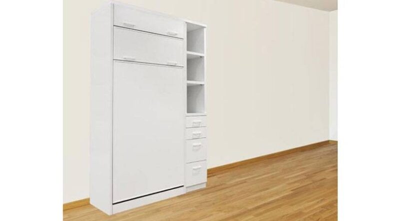 Mueble cama con litera vertical abatible, color blanco