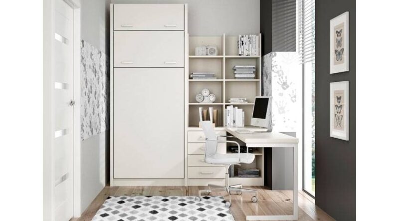 Mueble estantería con cama individual vertical, cabe en una habitación estrecha