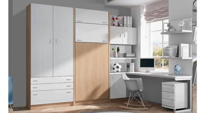 Litera escondida en mueble cama con literas abatibles verticales.