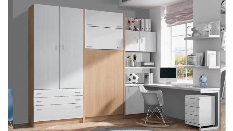 Litera escondida en mueble cama con literas abatibles verticales.
