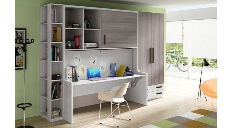 Escritorio con cama oculta. Mueble cama mesa.