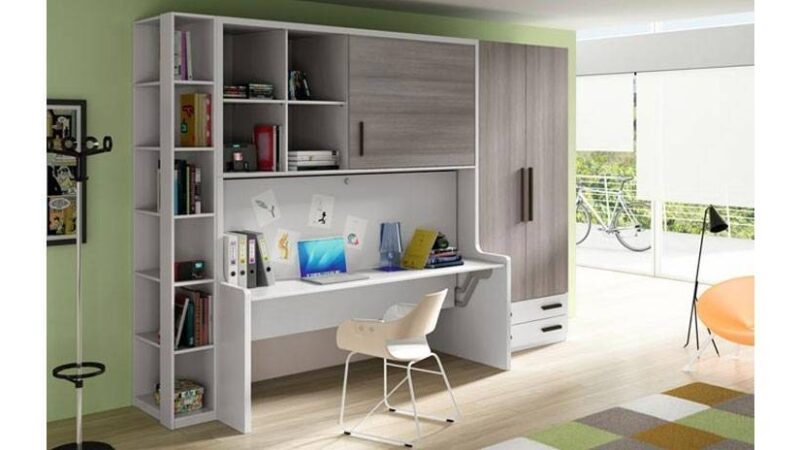 Escritorio con cama oculta. Mueble cama mesa.