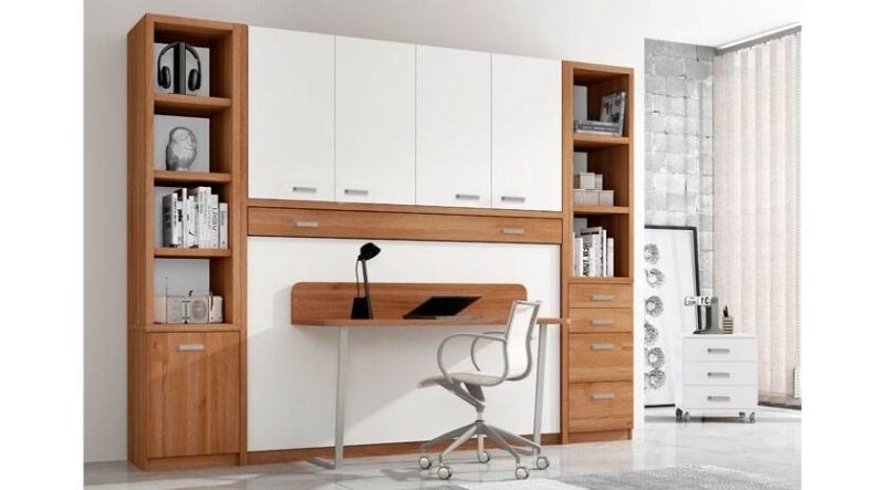 Mueble cama horizontal de Matrimonio con mesa y armarios