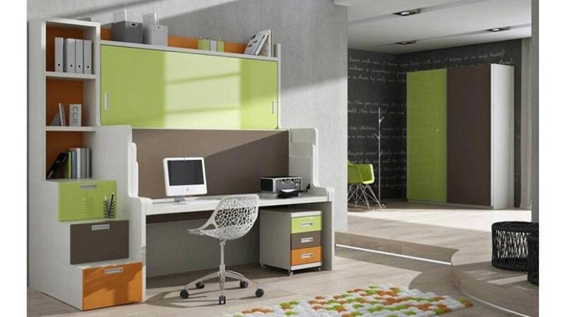 Escritorio con cama integrada, para habitación juvenil