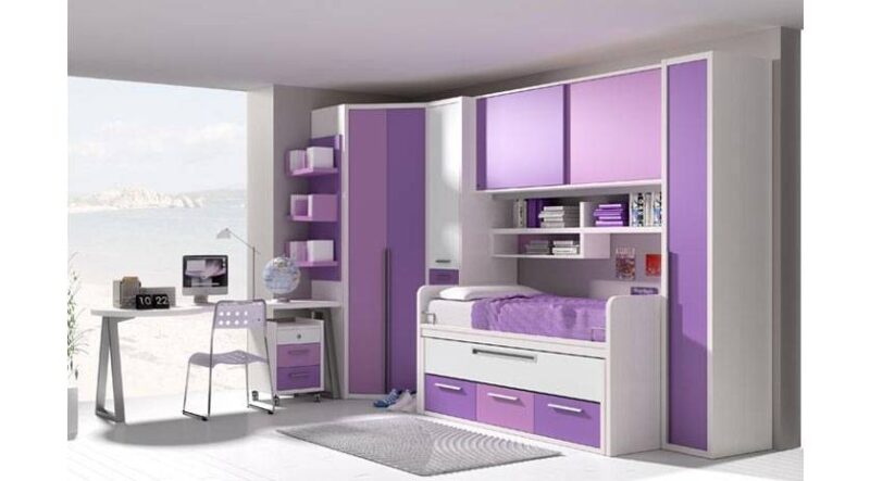 Pieza de pared con cama nido, somier extraíble, cajones y armarios - Imagen 2