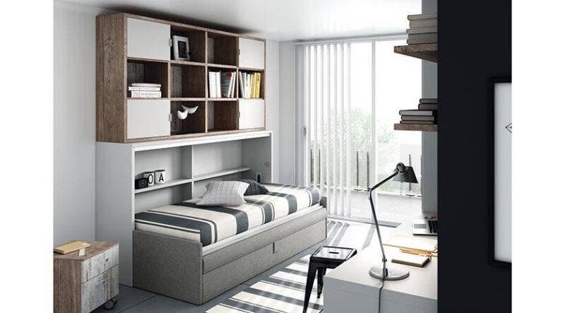 Mueble cama abatible con armarios arriba y sofá delante - Imagen 3