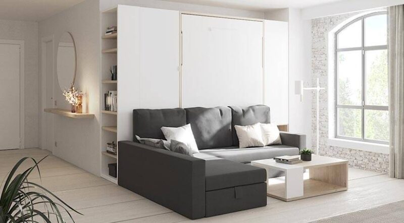 Cama abatible de matrimonio con sofá y chaiselongue
