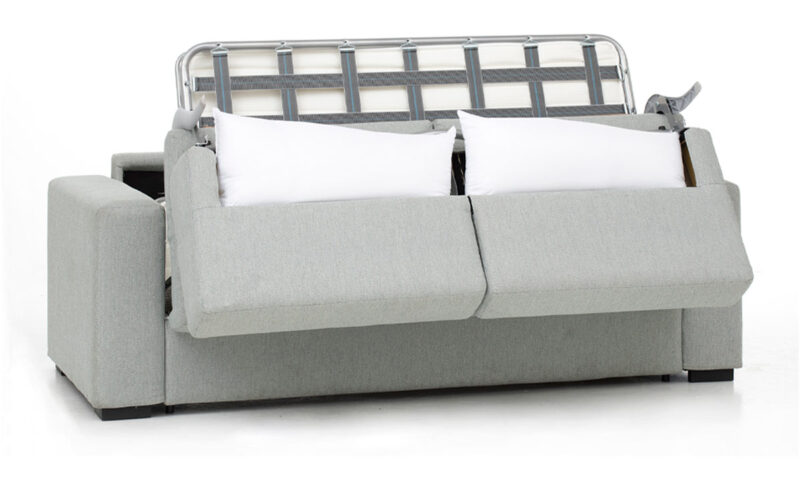 Sofá Cama 140x200 con Colchón Viscoelástico y Apertura Italiana para Espacios Pequeños. Diseño medio abierto.