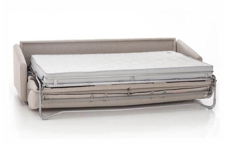 Sofá cama horizontal de matrimonio, apertura paralela, colchón HR, ideal para habitaciones pequeñas y uso diario. Diseño abierto.