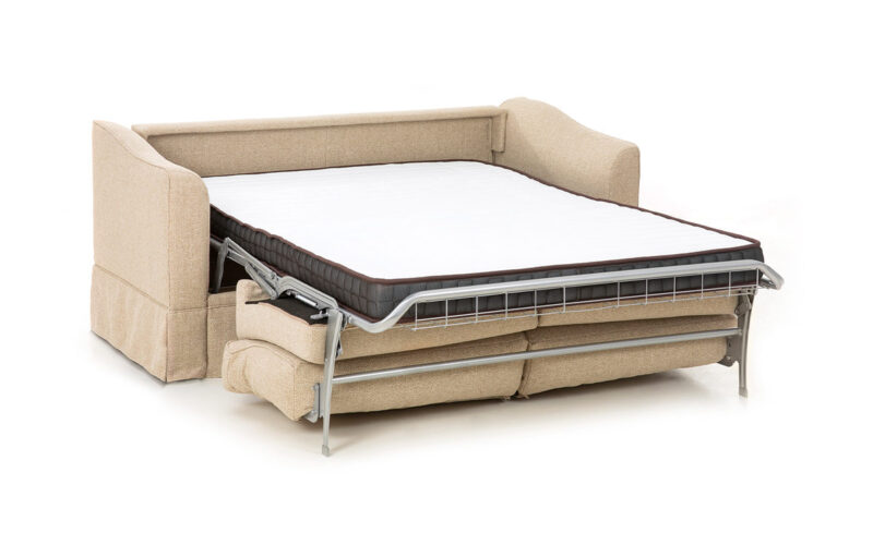 Sofá cama de matrimonio Art Decó, diseño equilibrado con colchón HR de alta densidad, 140x190 cm, cómodo y funcional para un descanso perfecto. Diseño abierto.