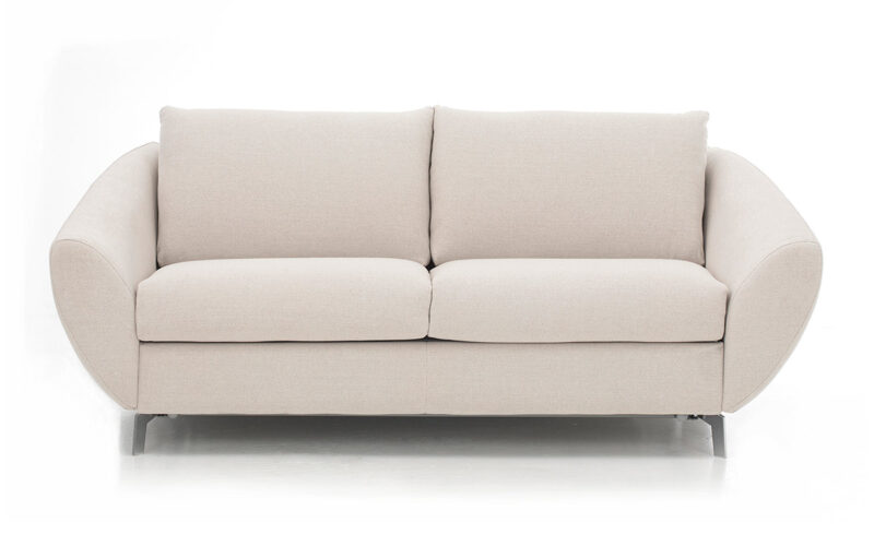 Sofá cama con diseño único, colchón HR o viscoelástico de 140x200 cm, fácil apertura, ideal para dormir a diario, disponible en varias tapicerías. Diseño frontal.