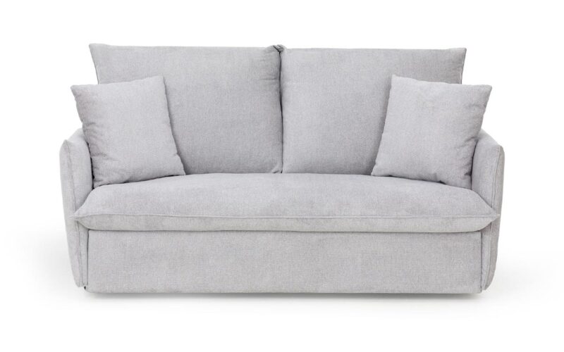 Sofá cama moderno y acogedor con fácil apertura, somier italiano y colchón HR, ideal para uso diario y espacios reducidos. Personalizable en tapicería. Diseño frontal.