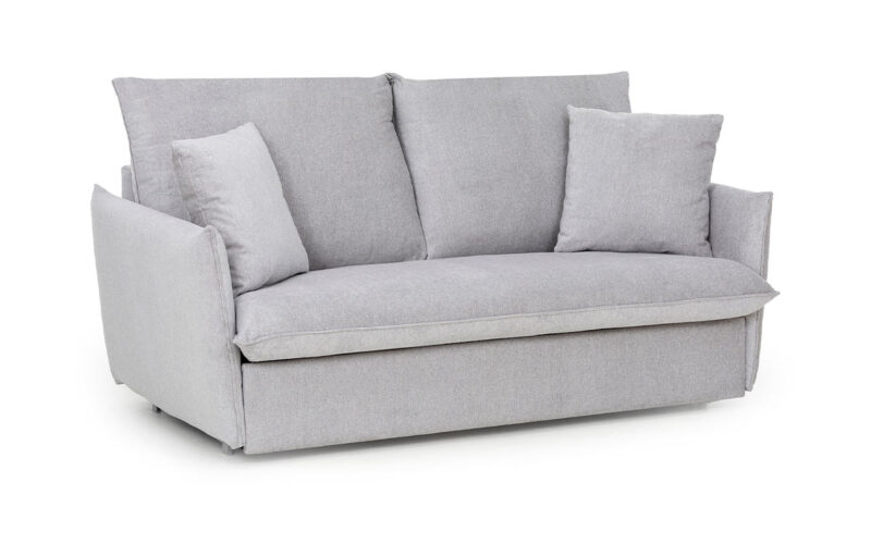 Sofá cama moderno y acogedor con fácil apertura, somier italiano y colchón HR, ideal para uso diario y espacios reducidos. Personalizable en tapicería. Diseño con perspectiva.