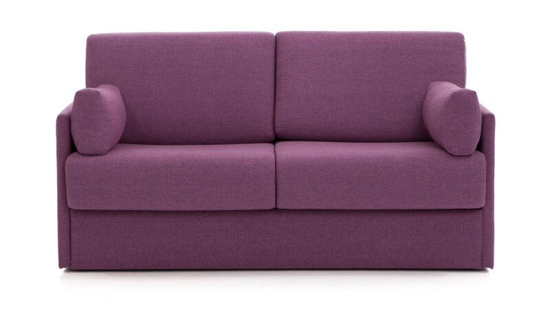 Sofá cama pequeño de 140x180 cm, colchón HR, látex, viscoelástico o muelles, diseño compacto, ideal para habitaciones pequeñas, fácil de abrir y guardar. Diseño frontal.