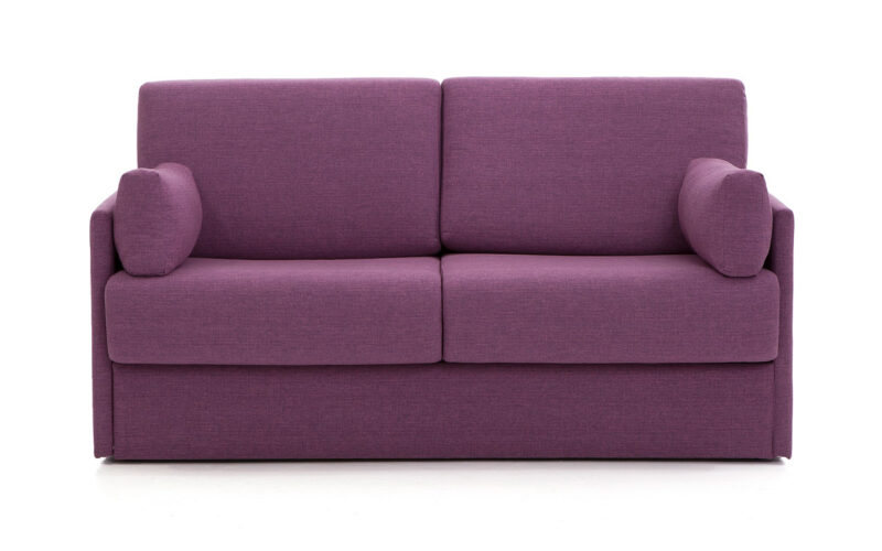 Sofá cama pequeño de 140x180 cm, colchón HR, látex, viscoelástico o muelles, diseño compacto, ideal para habitaciones pequeñas, fácil de abrir y guardar. Diseño frontal.